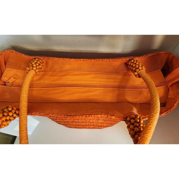 Cappelli Straworld Orange Straw Beach Bag with Beaded Handles *See Description* - Picture 3 of 8